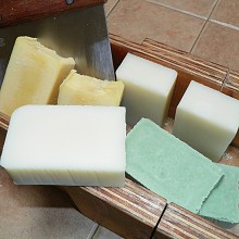 Fresh soap, sliced and ready for sale.