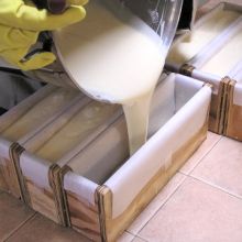 Pouring Cold Process Soap into Wooden Molds